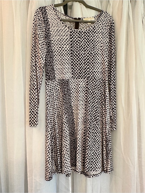 Michael Kors Dresses & Skirts - Michael Kors Long Sleeve Dark Brown  and White Patterned Fit-and-Flare Dress